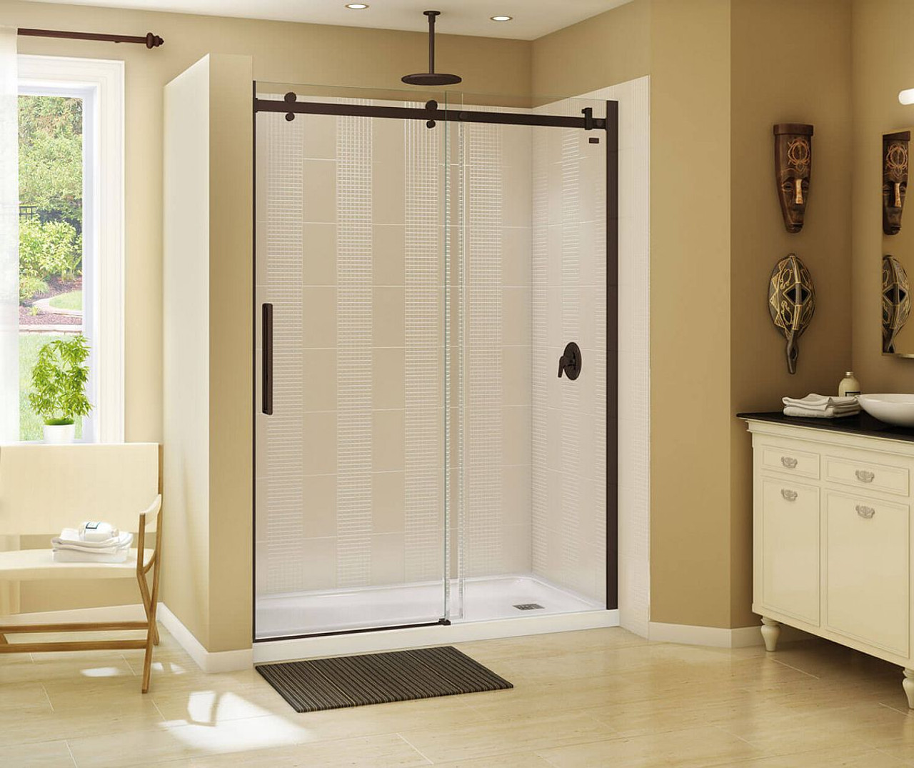 56.5 to 59in x 78.75in Frameless Slider Alcove Shower Door with Clear Glass, in Dark Bronze 56.5 to 59in x 78.75in Frameless Slider Alcove Shower Door with Clear Glass, in Dark Bronze