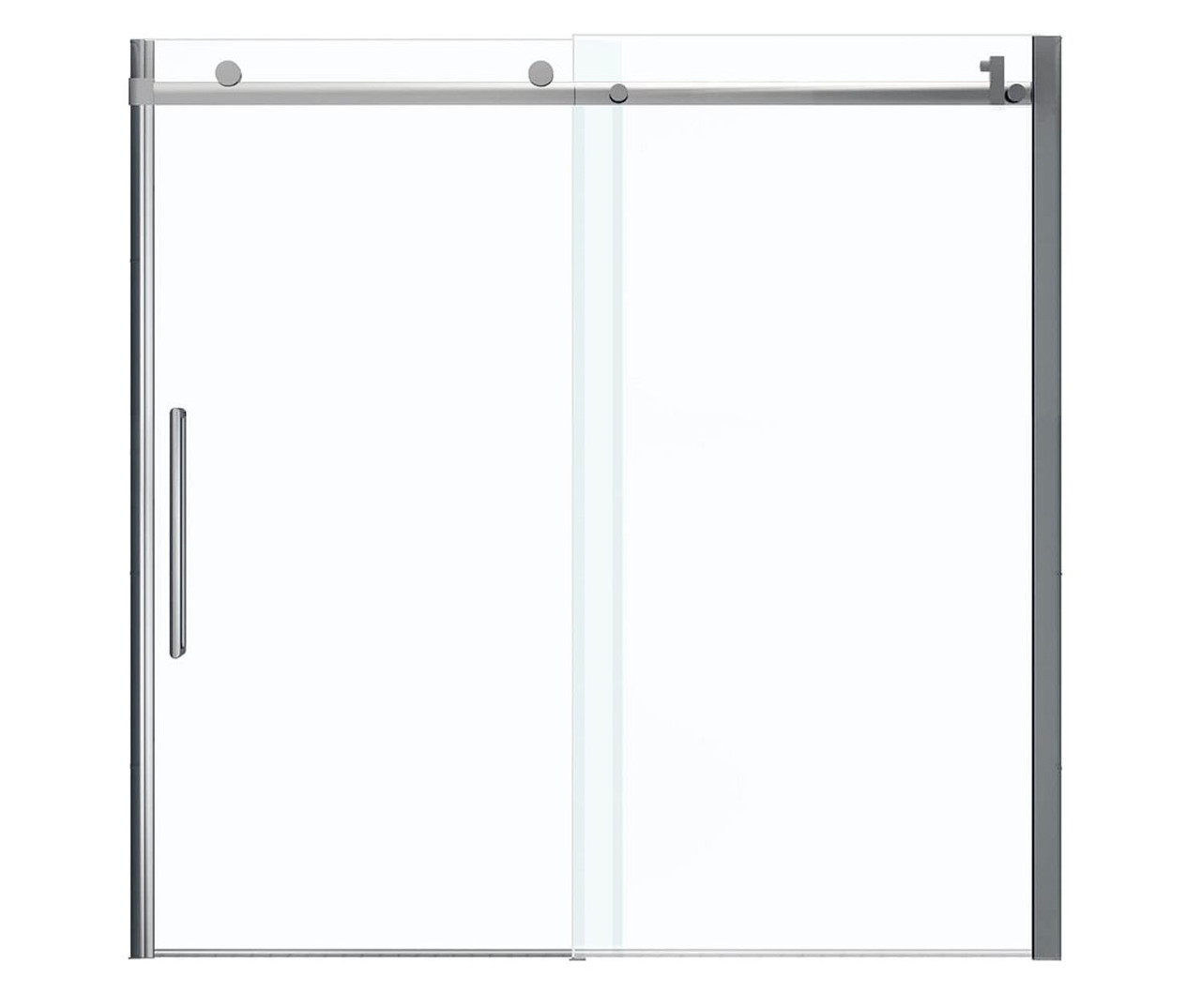 56.5 to 59in x 59in Frameless Slider Tub Door with Clear Glass, in Chrome 56.5 to 59in x 59in Frameless Slider Tub Door with Clear Glass, in Chrome