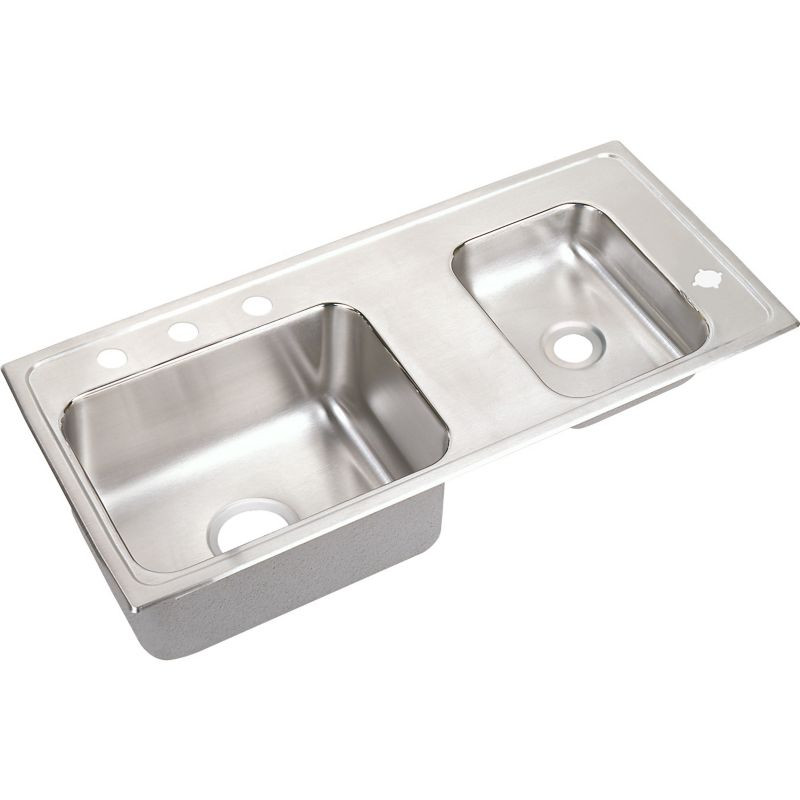 Elkay DRKR3717R4 Stainless Steel Double Bowl Top Mount Sink with 4 Faucet Holes in Lustrous Highlighted Satin