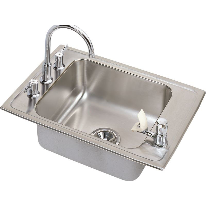 Stainless Steel Single Bowl Top Mount Quick-Clip Sink and Faucet Kit with 2 Faucet Holes in Lustrous Highlighted Satin