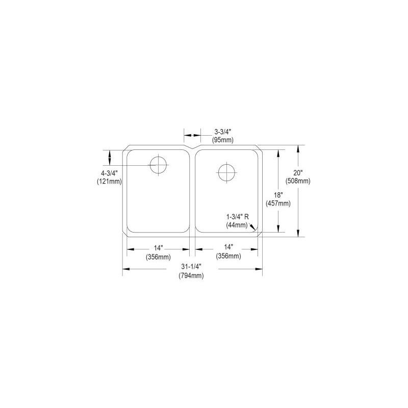 Elkay ELUH322010PD Stainless Steel Double Bowl Undermount Sink Kit with Perfect Drain in Lustrous Highlighted Satin