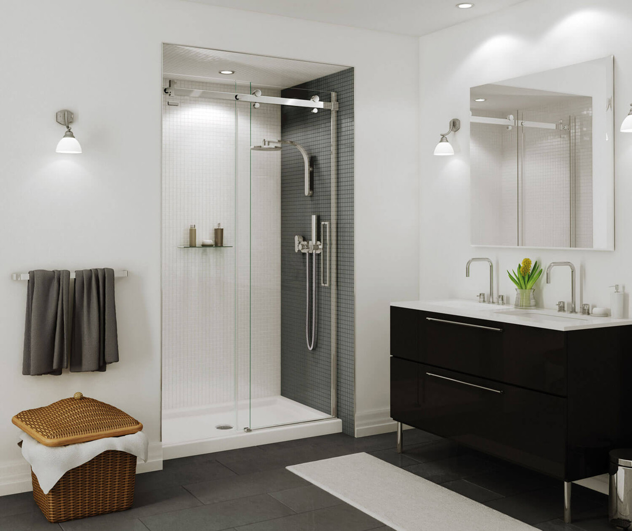 48in x 32in Rectangular Alcove Acrylic Shower Base with Center Drain, in White 48in x 32in Rectangular Alcove Acrylic Shower Base with Center Drain, in White