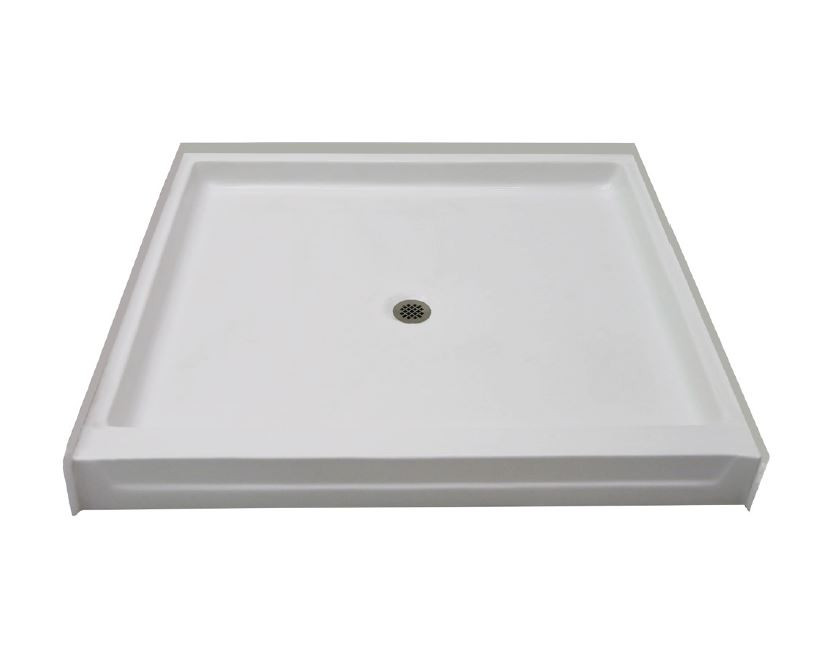 48-in x 48-in Square Alcove AcrylX Shower Base with Center Drain and Low EasyStep Threshold, in White