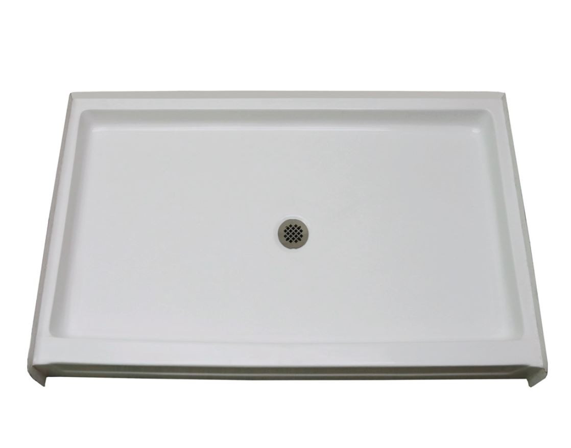 60-in x 42-in Rectangular Alcove AcrylX Shower Base with Center Drain and Low EasyStep Threshold, in White