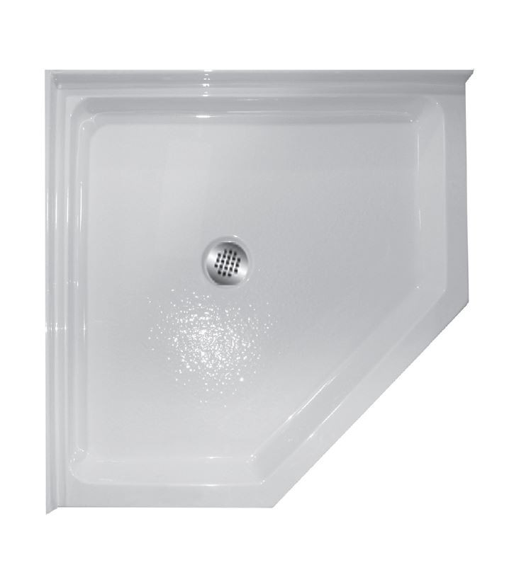 38-in x 38-in Corner Corner Acrylic Shower Base with Center Drain and Low EasyStep Threshold, in White