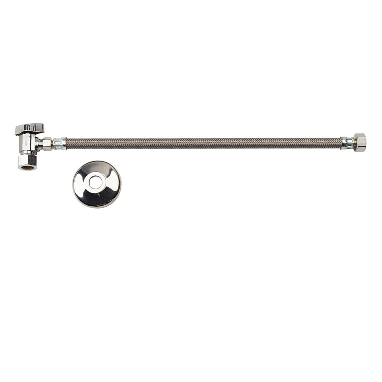 Brasscraft KTCR19B16AX C 1/2 in. Nom Comp x 3/8 in. O.D. Comp 3/8 in. Comp x 1/2 in. FIP Faucet 1/4 Turn Ball Angle Stop, Braided Polymer Connector