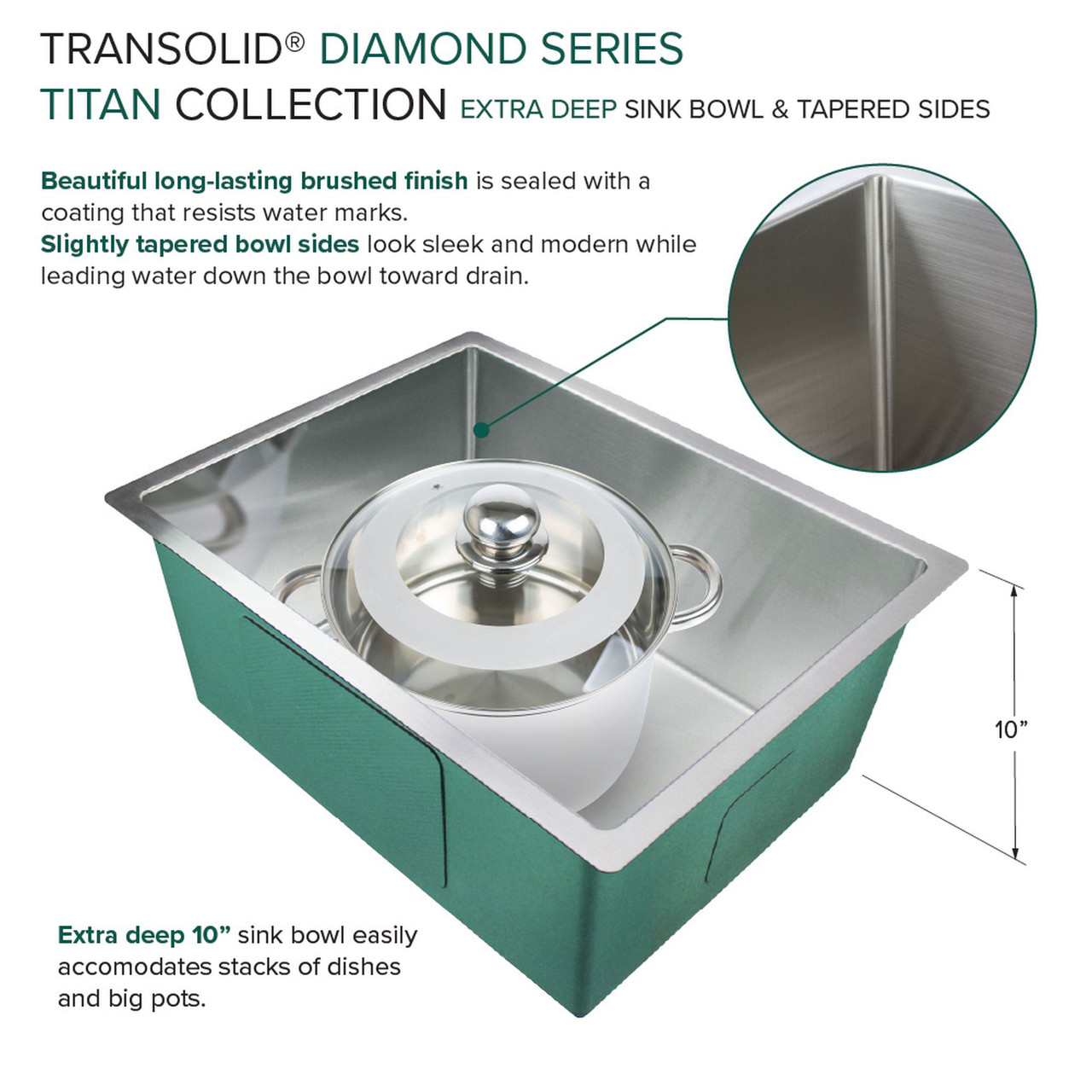 Diamond Titan Sink Kit with Single Bowl, Undermount Installation, Magnetic Accessories Kit, and Drain Kit