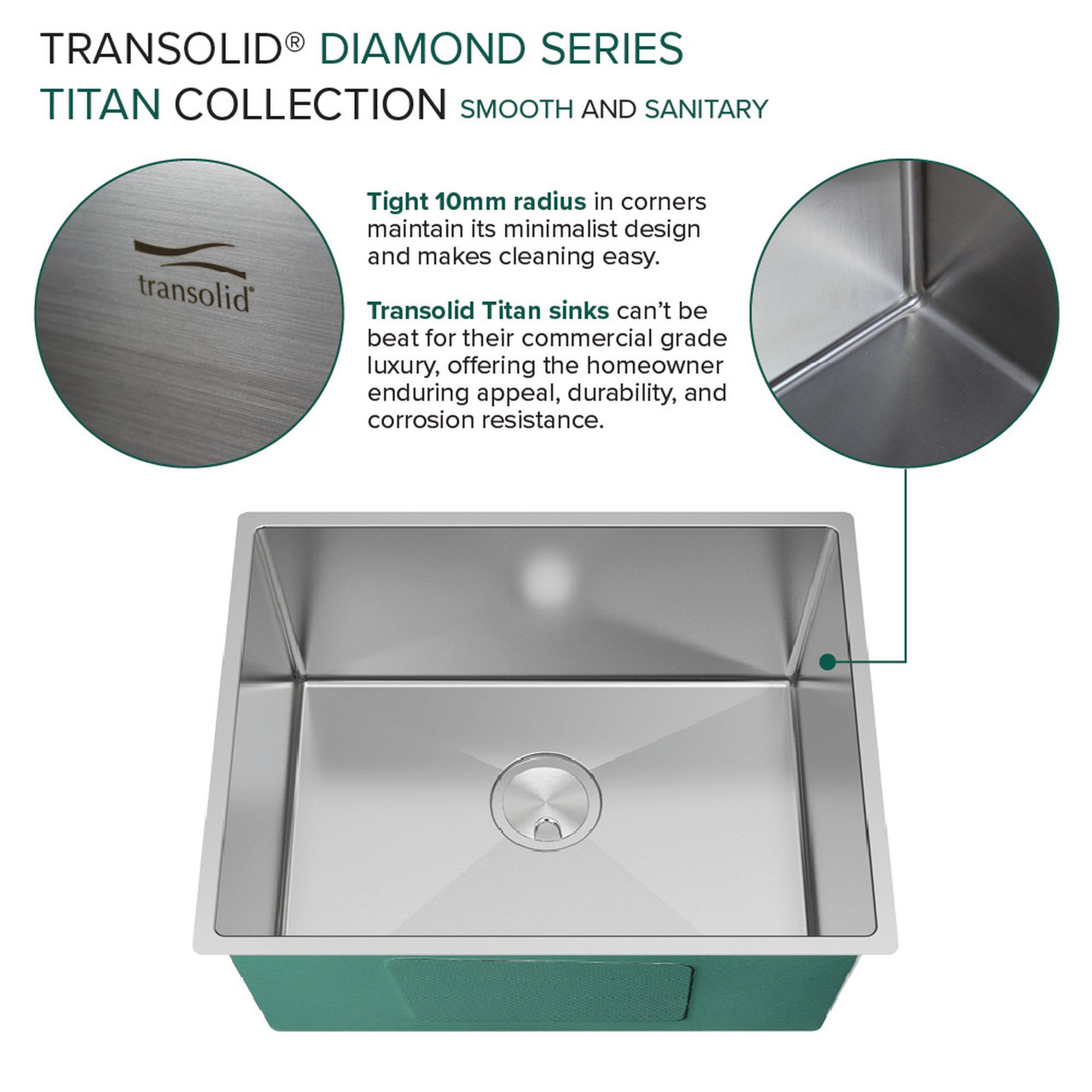Diamond Titan Sink Kit with Single Bowl, Undermount Installation, Magnetic Accessories Kit, and Drain Kit