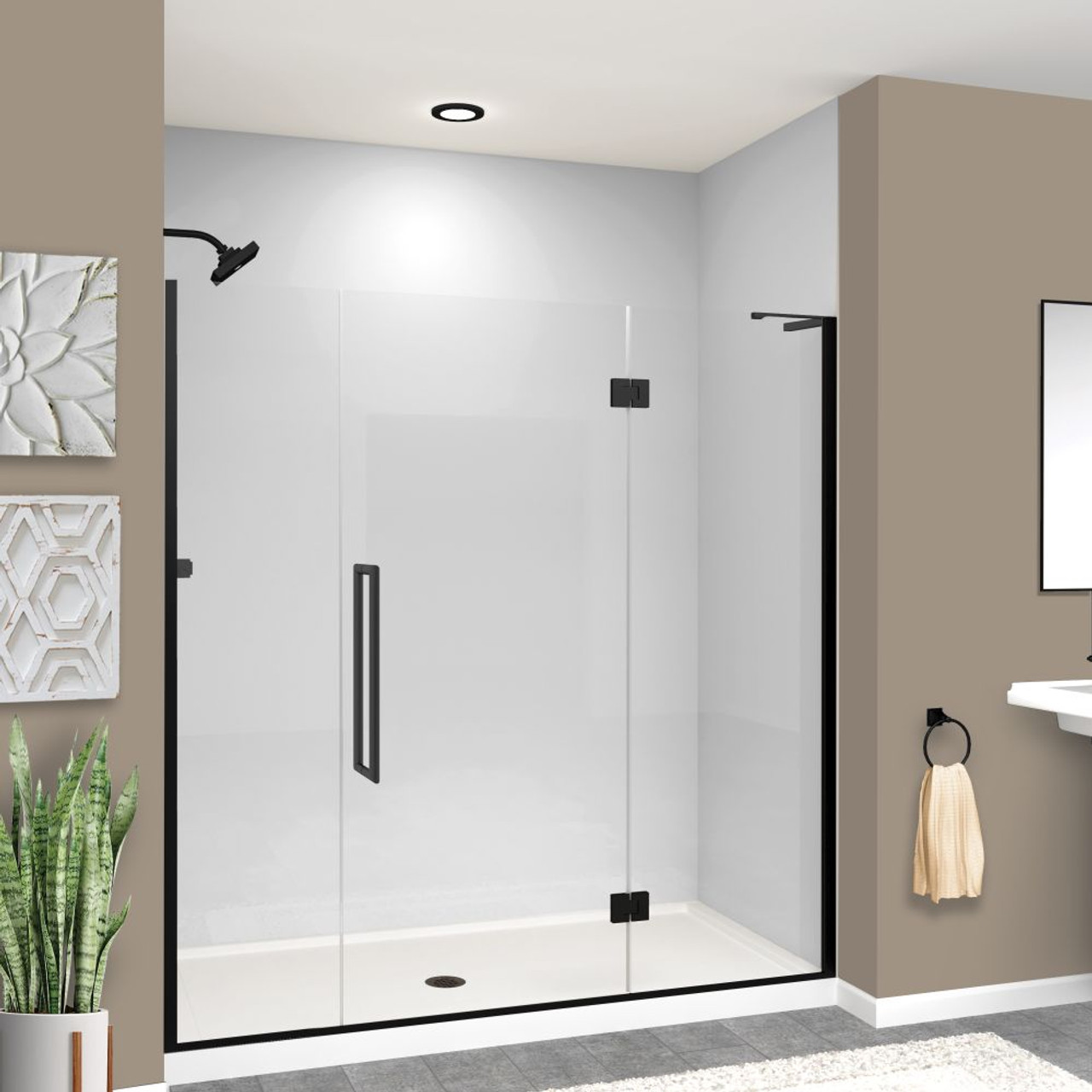 Transolid EHTF70287610C-T-MB Elizabeth 70-in W x 76-in H Hinged Shower Door in Matte Black with Clear Glass
