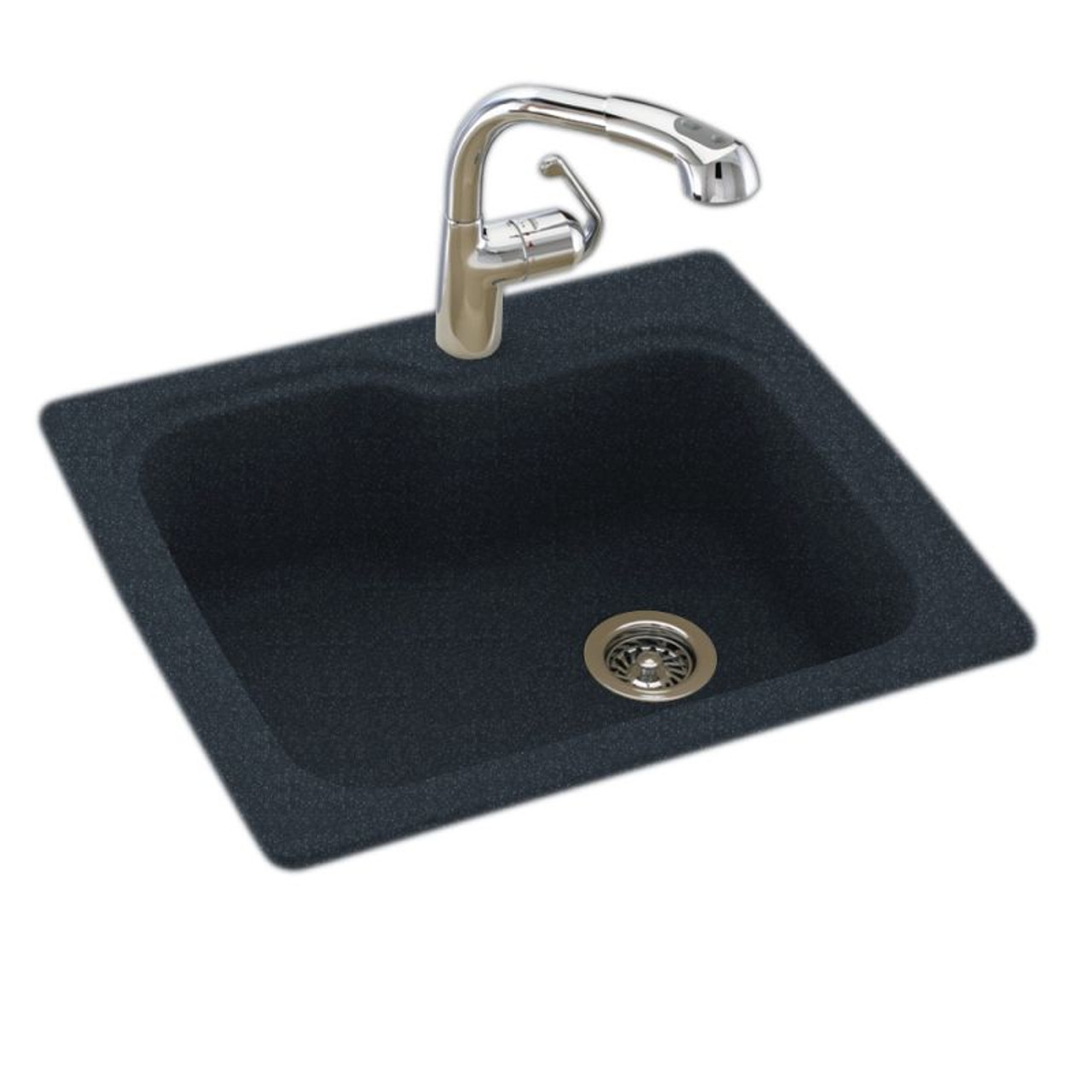 25-in D x 22-in W x 9.5-in H Solid Surface Dual Mount Single Bowl Kitchen Sink with 1-Hole in Black Galaxy