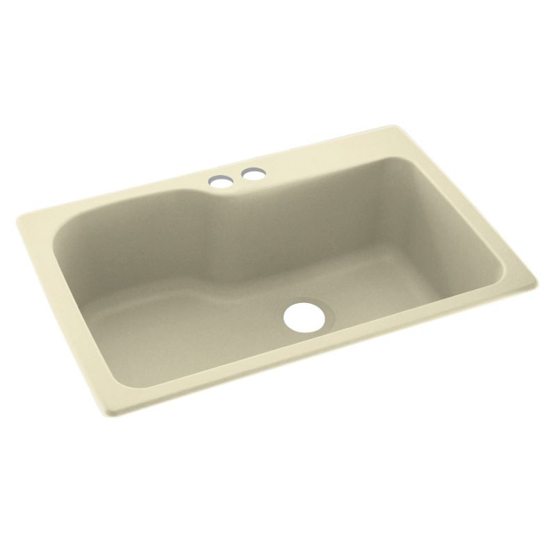 Swan KS03322SB.037-2B 33-in D x 22-in W x 10.563-in H Solid Surface Dual Mount Single Bowl Kitchen Sink with 2-Hole in Bone