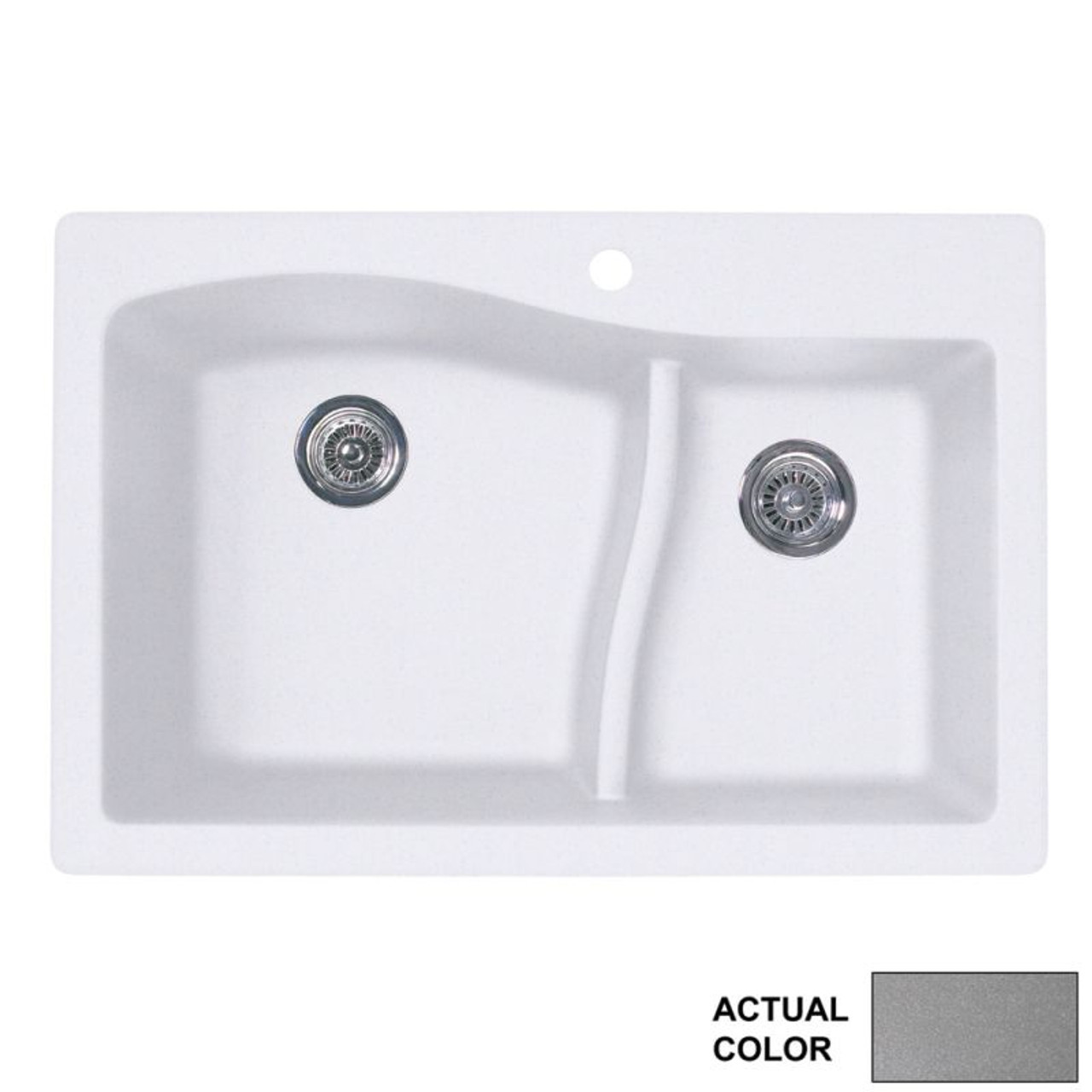 33-in D x 22-in W x 5.625-in H Granite Dual Mount Double Bowl Kitchen Sink with 1-Hole in Metallico
