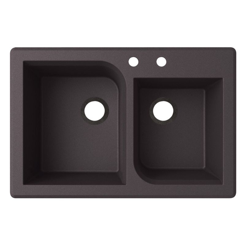 QZ03322RC.077-2A 33-in D x 22-in W x 9.563-in H Granite Dual Mount Double Bowl Kitchen Sink with 2-Hole in Nero