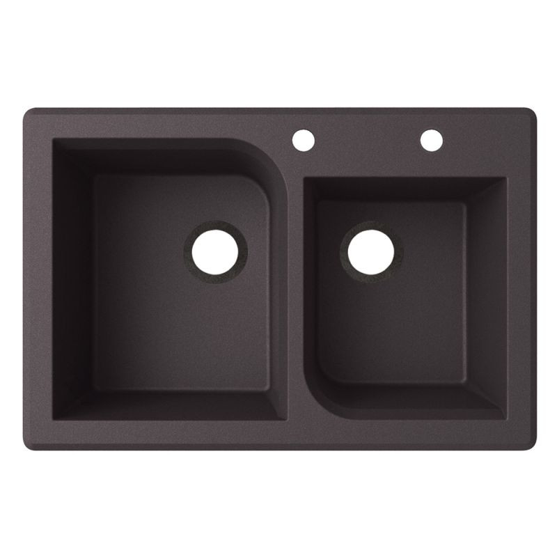 QZ03322RC.077-2B 33-in D x 22-in W x 9.563-in H Granite Dual Mount Double Bowl Kitchen Sink with 2-Hole in Nero