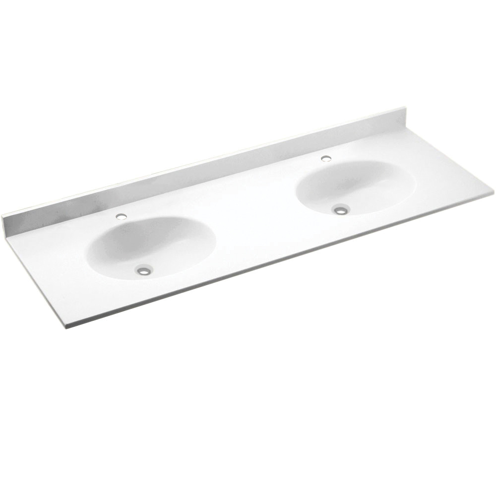 Solid Surface 61-in x 22-in Integral Double Sink Bathroom Vanity Top in White