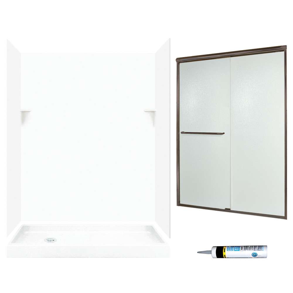 SSP326L010-M58570BR 72-in x 60-in x 32-in 5-Piece Alcove Shower Kit in White