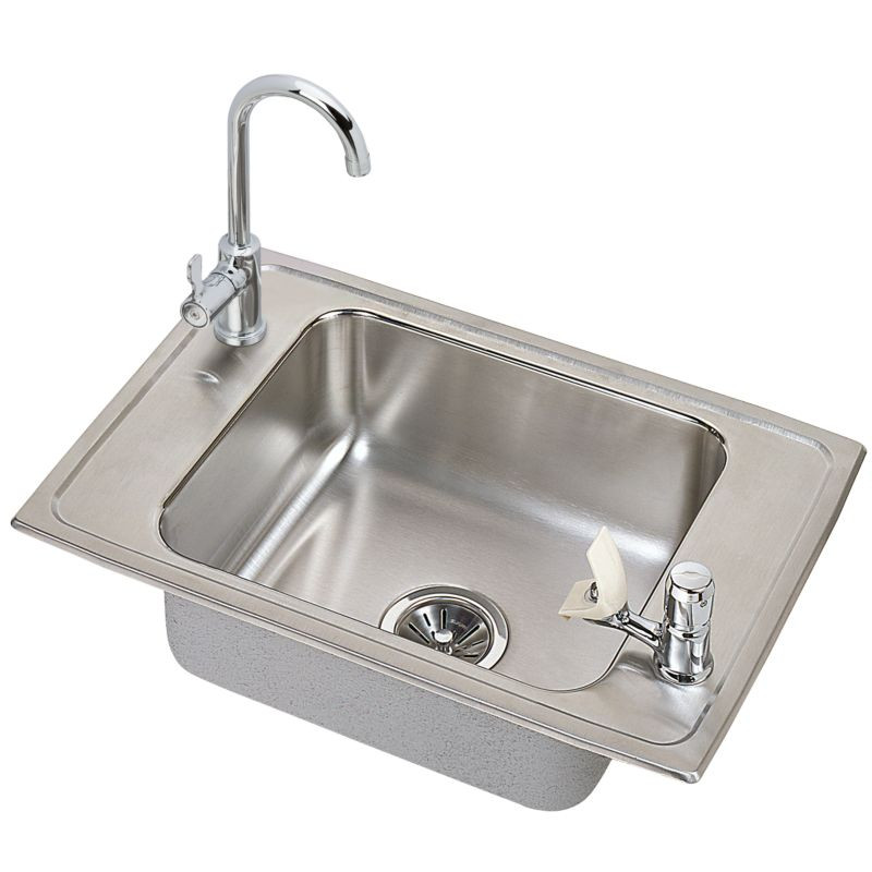 Elkay PSDKR2517C Stainless Steel Single Bowl Top Mount Sink and Faucet Kit with 2 Faucet Holes in Brilliant Satin