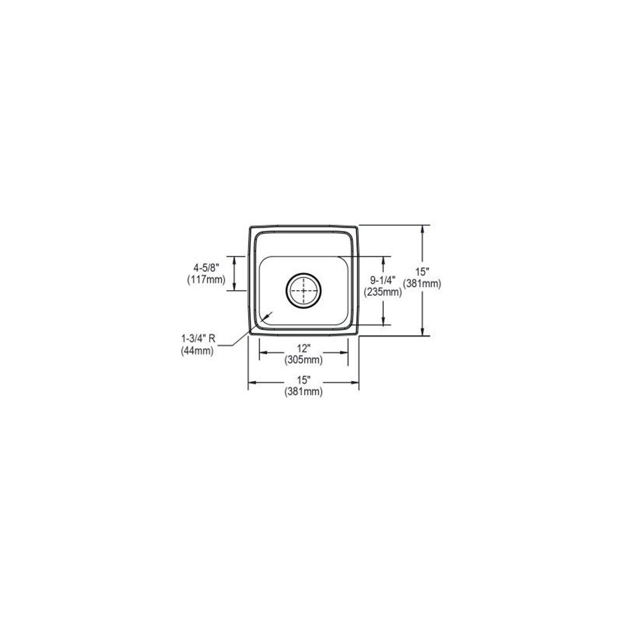 15" x 15" x 7-1/8" 18 Gauge Stainless Steel Single Bowl Drop-in Bar Sink with 3-1/2" Center Drain and 2 Faucet Holes in Lustrous Satin 15" x 15" x 7-1/8" 18 Gauge Stainless Steel Single Bowl Drop-in Bar Sink with 3-1/2" Center Drain and 2 Faucet Holes in Lustrous Satin