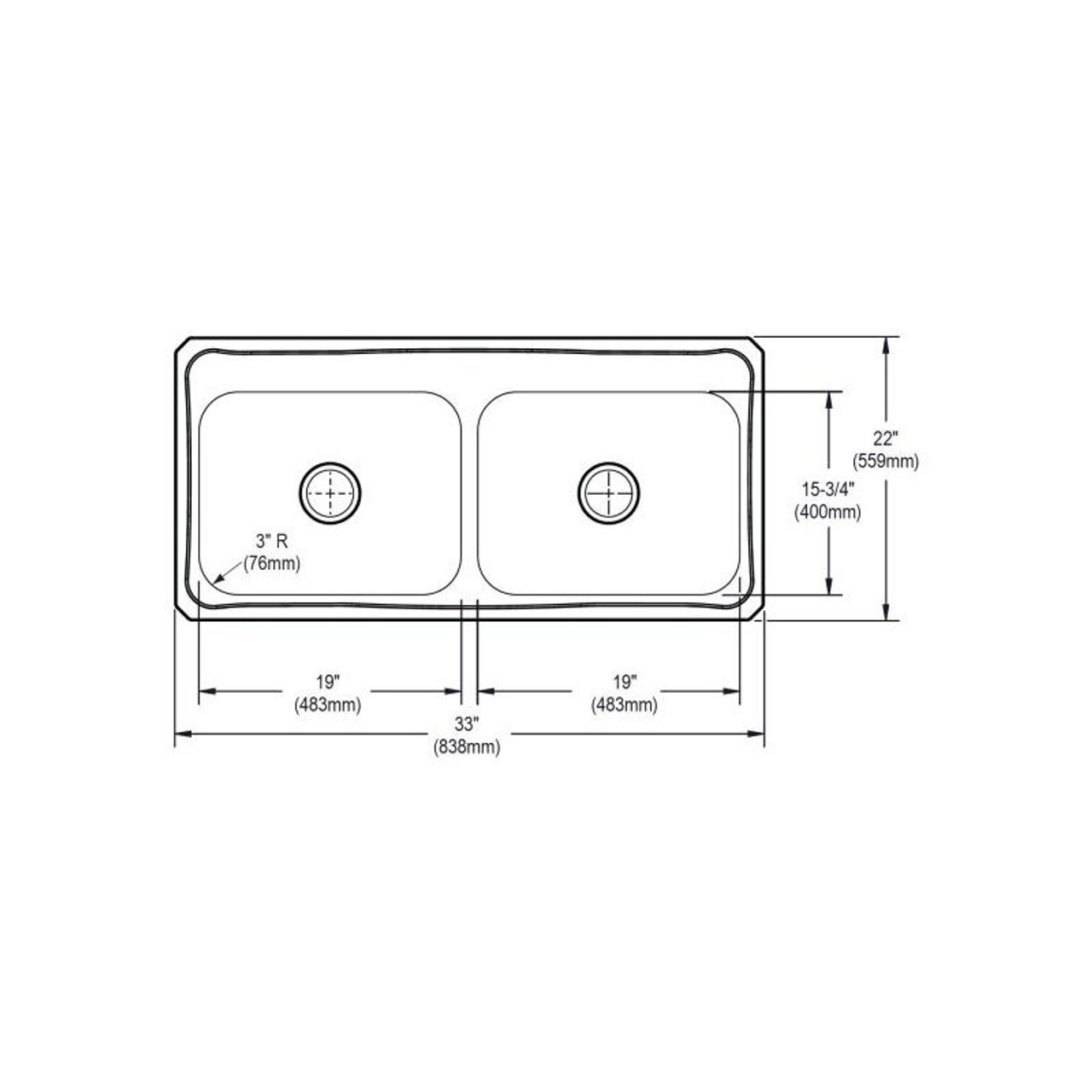 43" x 22" x 6-7/8" 20 Gauge Stainless Steel Equal Double Bowl Drop-in Kitchen Sink with 4 Faucet Holes in Brushed Satin