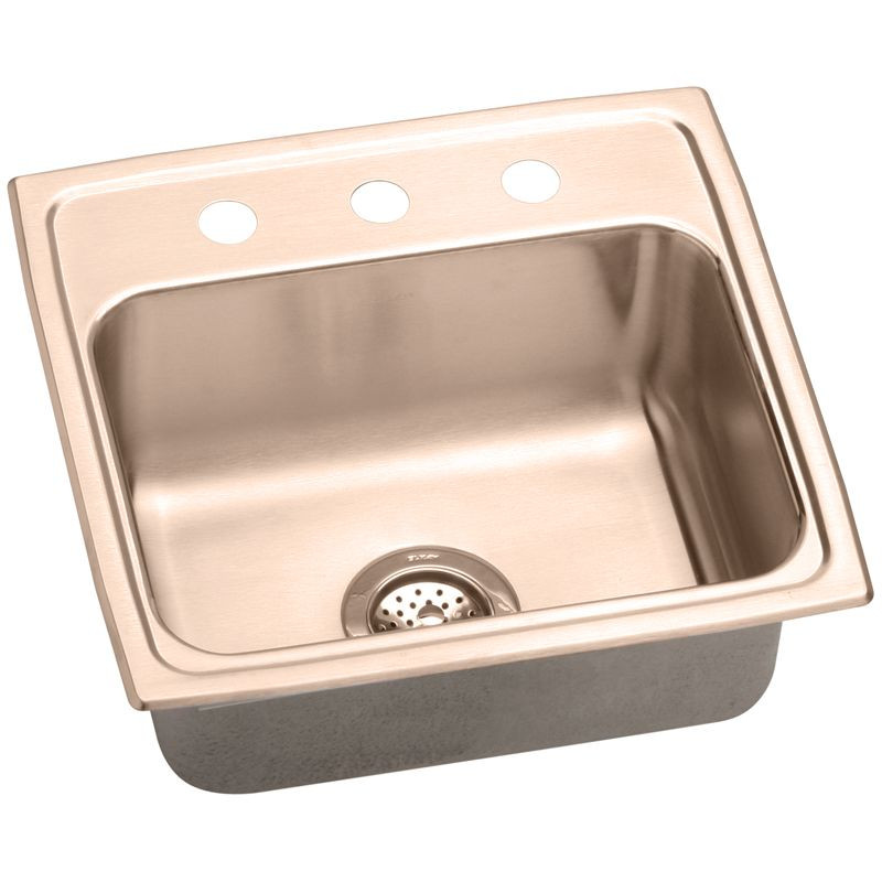 19-1/2" x 19" x 10-1/8" 18 Gauge CuVerro Antimicrobial Copper Single Bowl Drop-in Sink with 3 Faucet Holes in Lustrous Satin