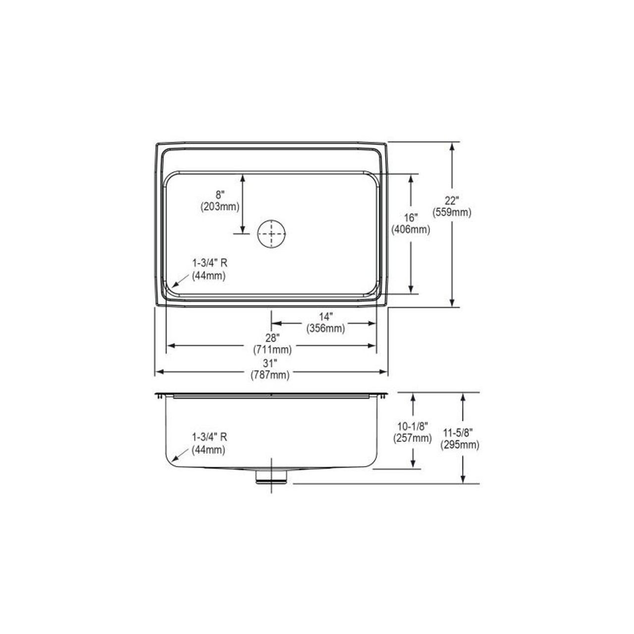 31" x 22" x 10-1/8" 18 Gauge Stainless Steel Single Bowl Drop-in Kitchen Sink with Perfect Drain and 4 Faucet Holes in Lustrous Satin