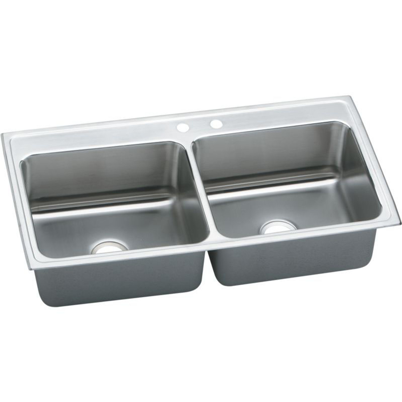 43" x 22" x 10-1/8" 18 Gauge Stainless Steel Equal Double Bowl Drop-in Kitchen Sink with Middle Right 2 Faucet Holes in Lustrous Satin