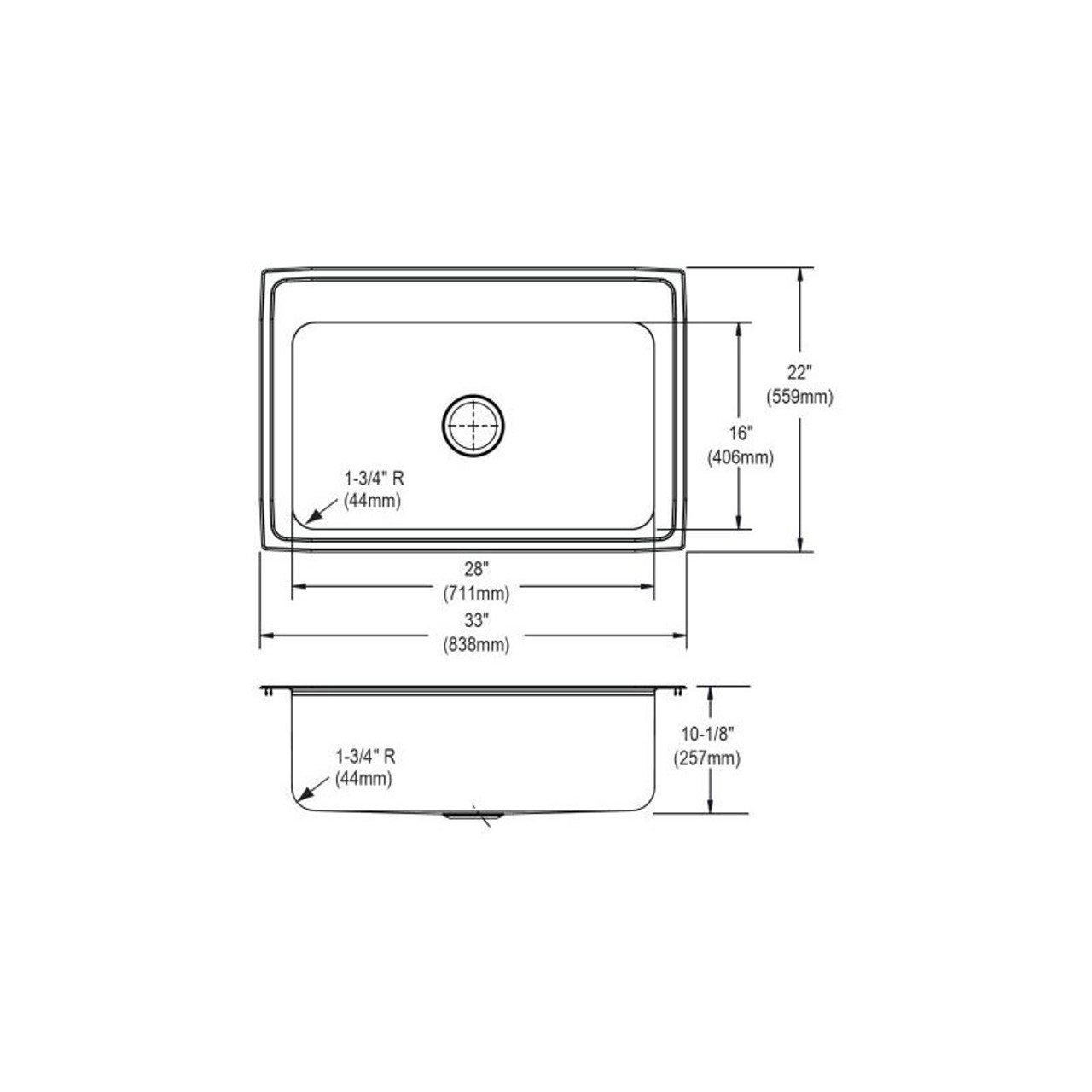 33" x 22" x 10-1/8" 18 Gauge Stainless Steel Single Bowl Drop-in Kitchen Sink with 4 Faucet Holes in Lustrous Satin