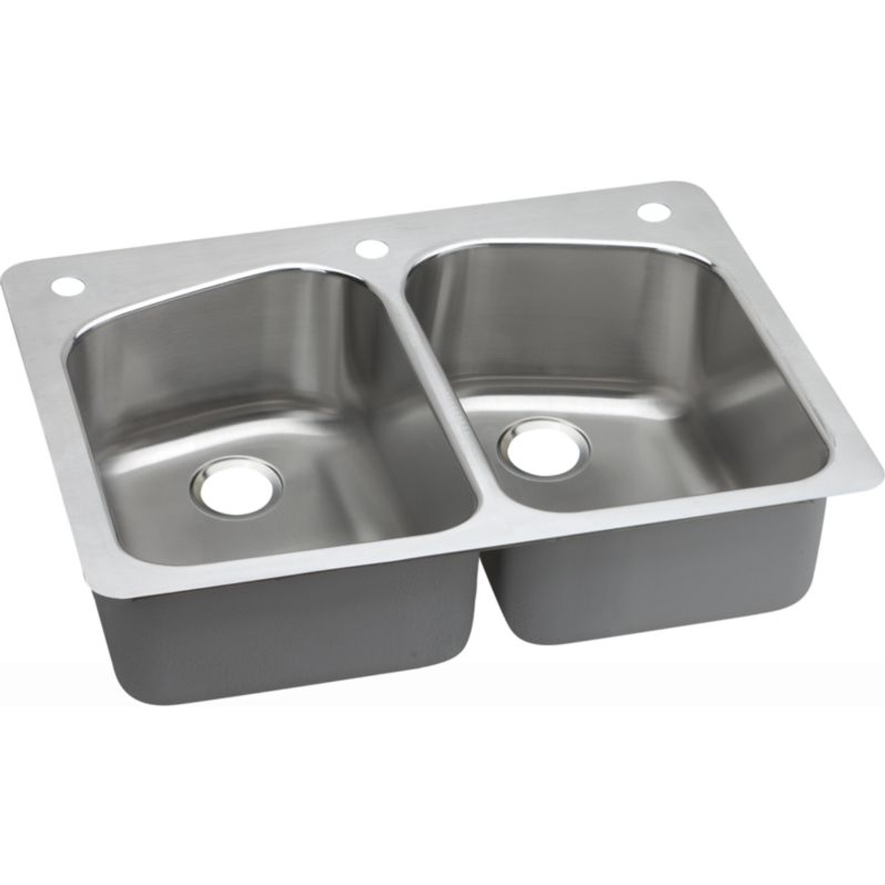 Stainless Steel Double Bowl Dual-Mount Sink with 2L Faucet Holes in Lustrous Highlighted Satin Stainless Steel Double Bowl Dual-Mount Sink with 2L Faucet Holes in Lustrous Highlighted Satin
