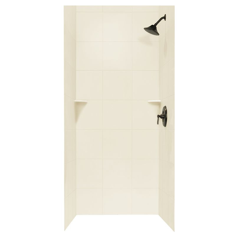 36-in D x 36-in W x 72-in H Solid Surface Bath Wall Surround in Bone