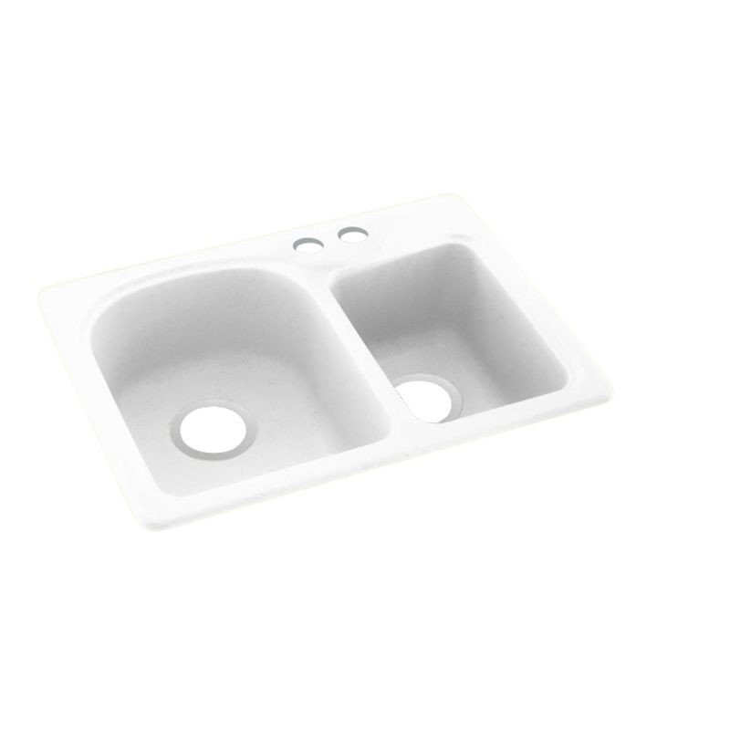 KS02518DB.010-2B 18-in D x 25-in W x 7.5-in H Solid Surface Dual Mount Double Bowl Kitchen Sink with 2-Hole in White