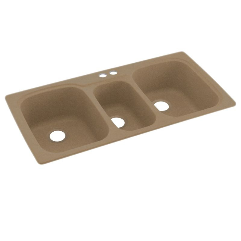 44-in D x 22-in W x 9.5-in H Solid Surface Dual Mount Triple Bowl Kitchen Sink with 2-Hole in Barley