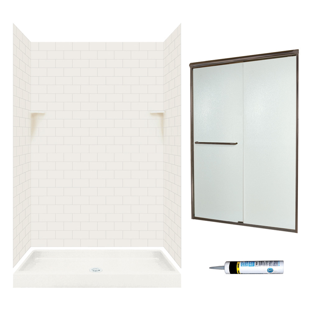 STP3248018-M46570BR 72.5-in x 48-in x 32-in 5-Piece Alcove Shower Kit in Bisque