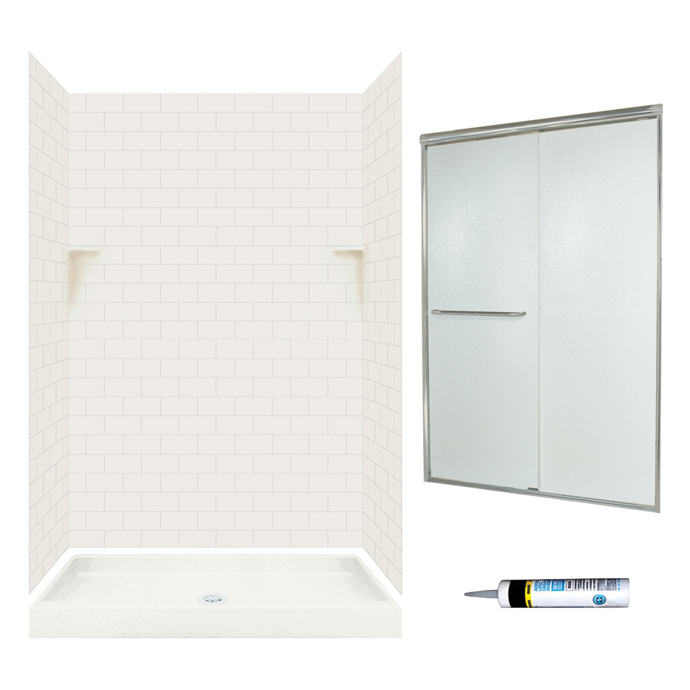 stone 72.5-in x 48-in x 32-in 5-Piece Alcove Shower Kit in Bisque