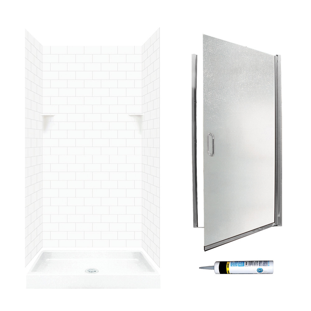 STP3636010-M34570CR 72.5-in x 36-in x 36-in 5-Piece Alcove Shower Kit in White