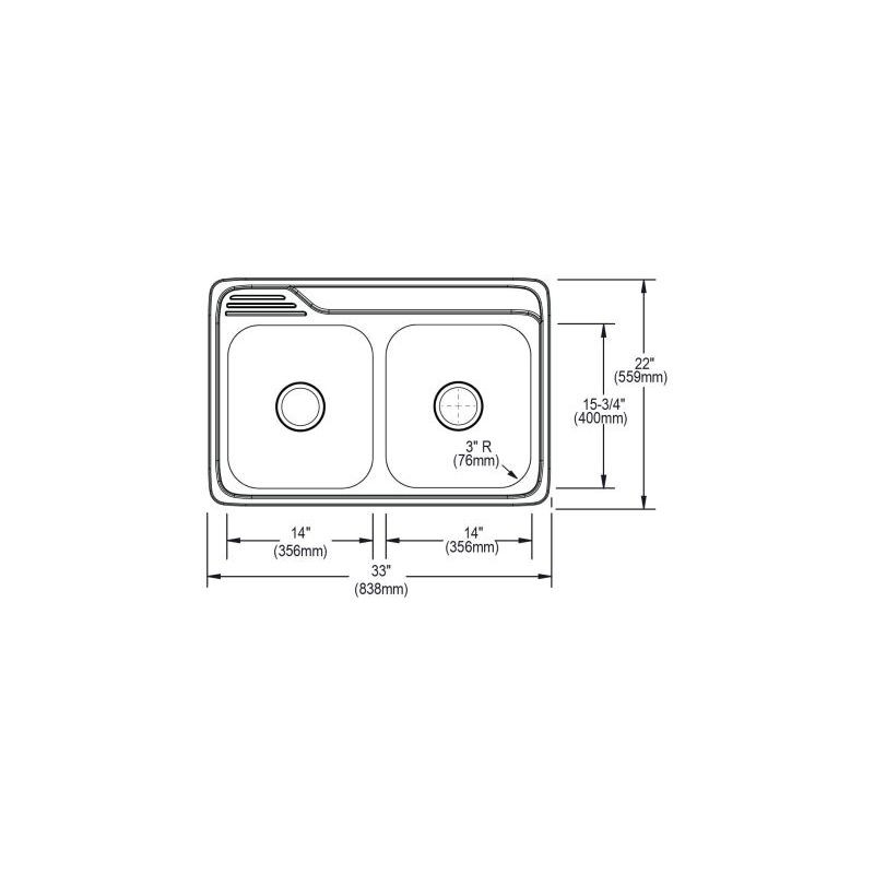 Stainless Steel Double Bowl Top Mount Sink with 4 Faucet Holes in Brushed Satin