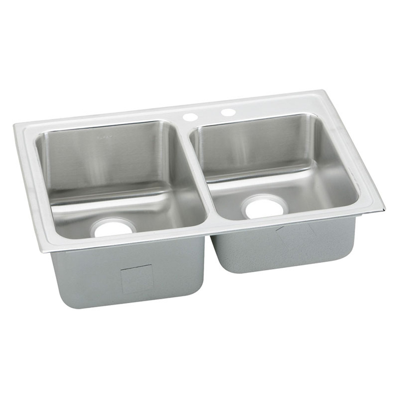33" x 22" x 10" 18 Gauge Stainless Steel Offset Double Bowl Drop-in Kitchen Sink with 2 Faucet Holes in Lustrous Satin