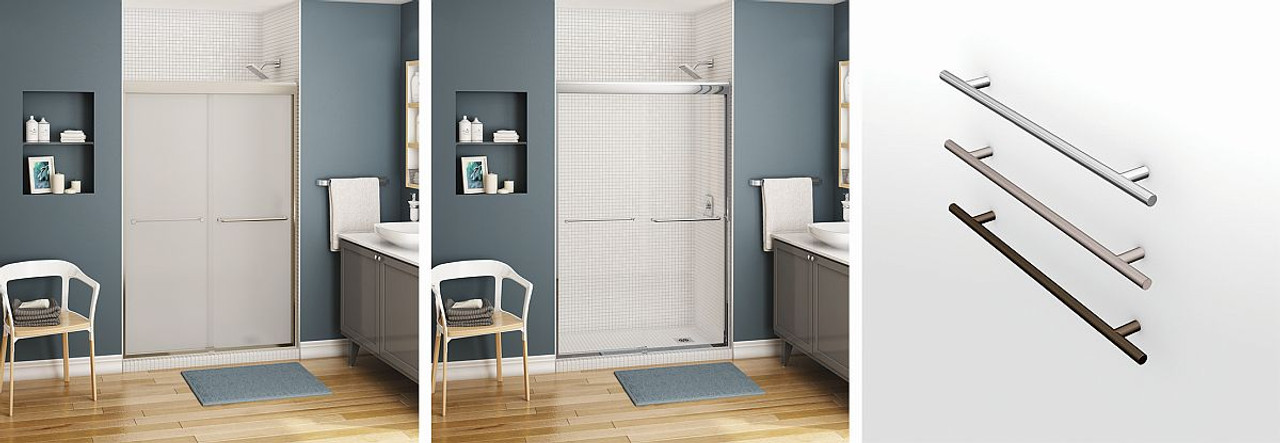 43 to 47in x 71in Semi-frameless Slider Alcove Shower Door with Clear Glass, in Brushed Nickel 43 to 47in x 71in Semi-frameless Slider Alcove Shower Door with Clear Glass, in Brushed Nickel