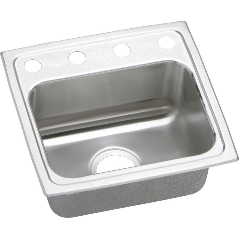 Elkay LR1716OS4 Stainless Steel Single Bowl Top Mount Sink with OS4 Faucet Holes in Lustrous Highlighted Satin