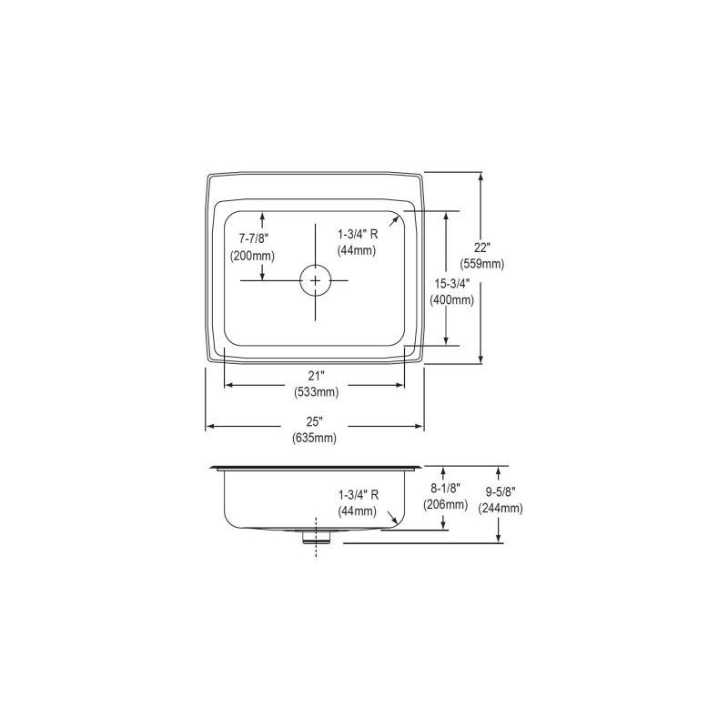 Stainless Steel Single Bowl Top Mount Sink Kit with MR2 Faucet Holes and Perfect Drain in Lustrous Highlighted Satin