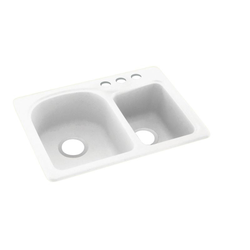 18-in D x 25-in W x 7.5-in H Solid Surface Dual Mount Double Bowl Kitchen Sink with 3-Hole in Tahiti White