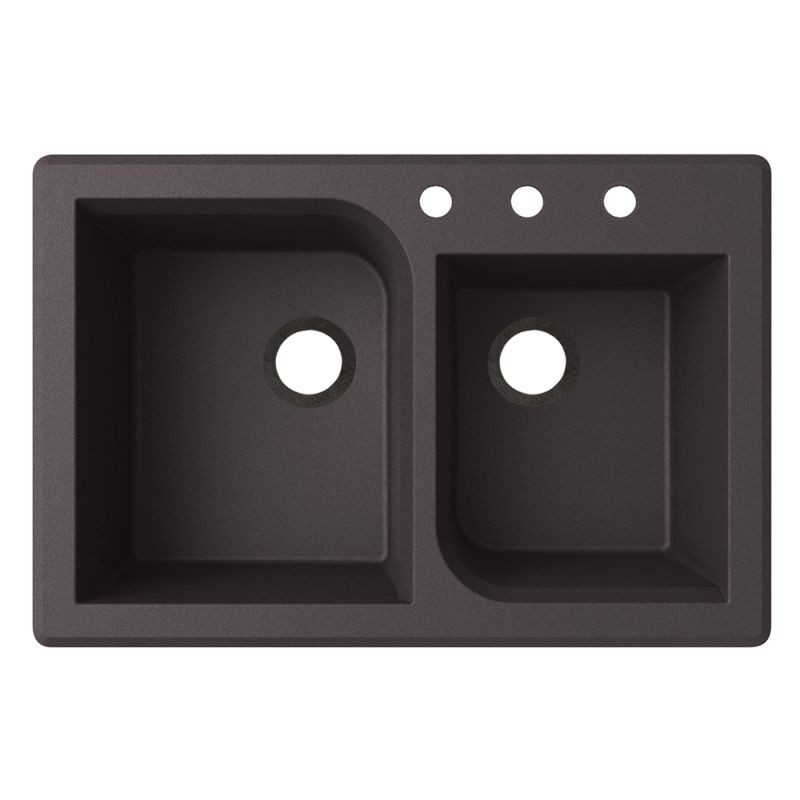 Swan QZ03322RC.077-3 33-in D x 22-in W x 9.563-in H Granite Dual Mount Double Bowl Kitchen Sink with 3-Hole in Nero