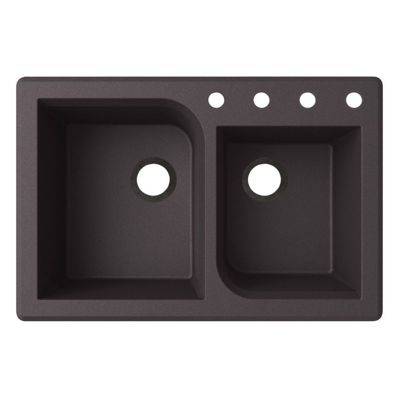 33-in D x 22-in W x 9.563-in H Granite Dual Mount Double Bowl Kitchen Sink with 4-Hole in Nero