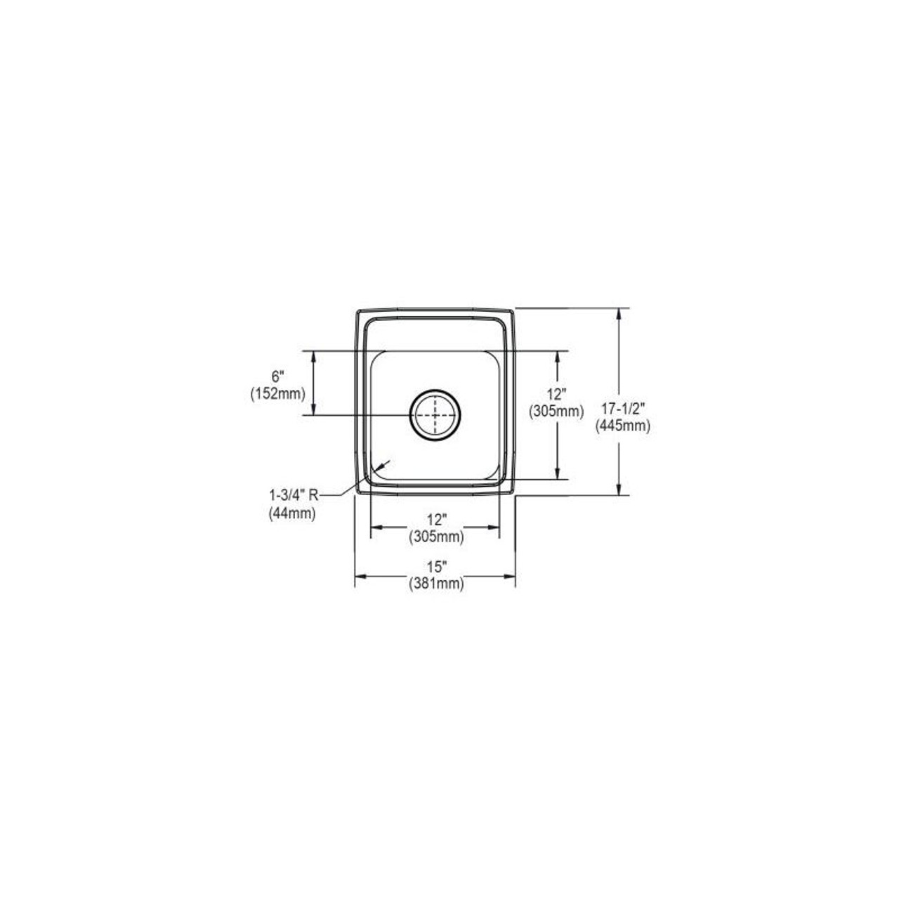 15" x 17-1/2" x 6" 18 Gauge Stainless Steel Single Bowl Drop-in ADA Sink with 3 Faucet Holes in Lustrous Satin