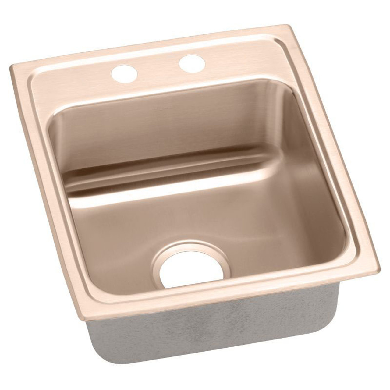 15" x 22" x 5" 18 Gauge CuVerro Antimicrobial Copper Single Bowl Drop-in ADA Sink with 2 Faucet Holes in Lustrous Satin