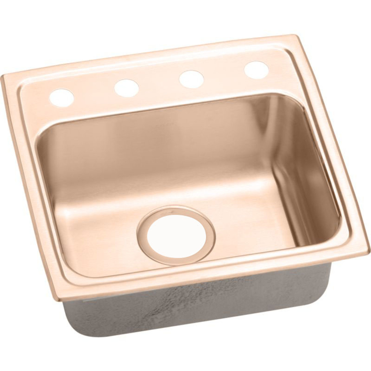 19" x 18" x 4" 18 Gauge CuVerro Antimicrobial Copper Single Bowl Drop-in ADA Sink with OS4 Faucet Holes in Lustrous Satin