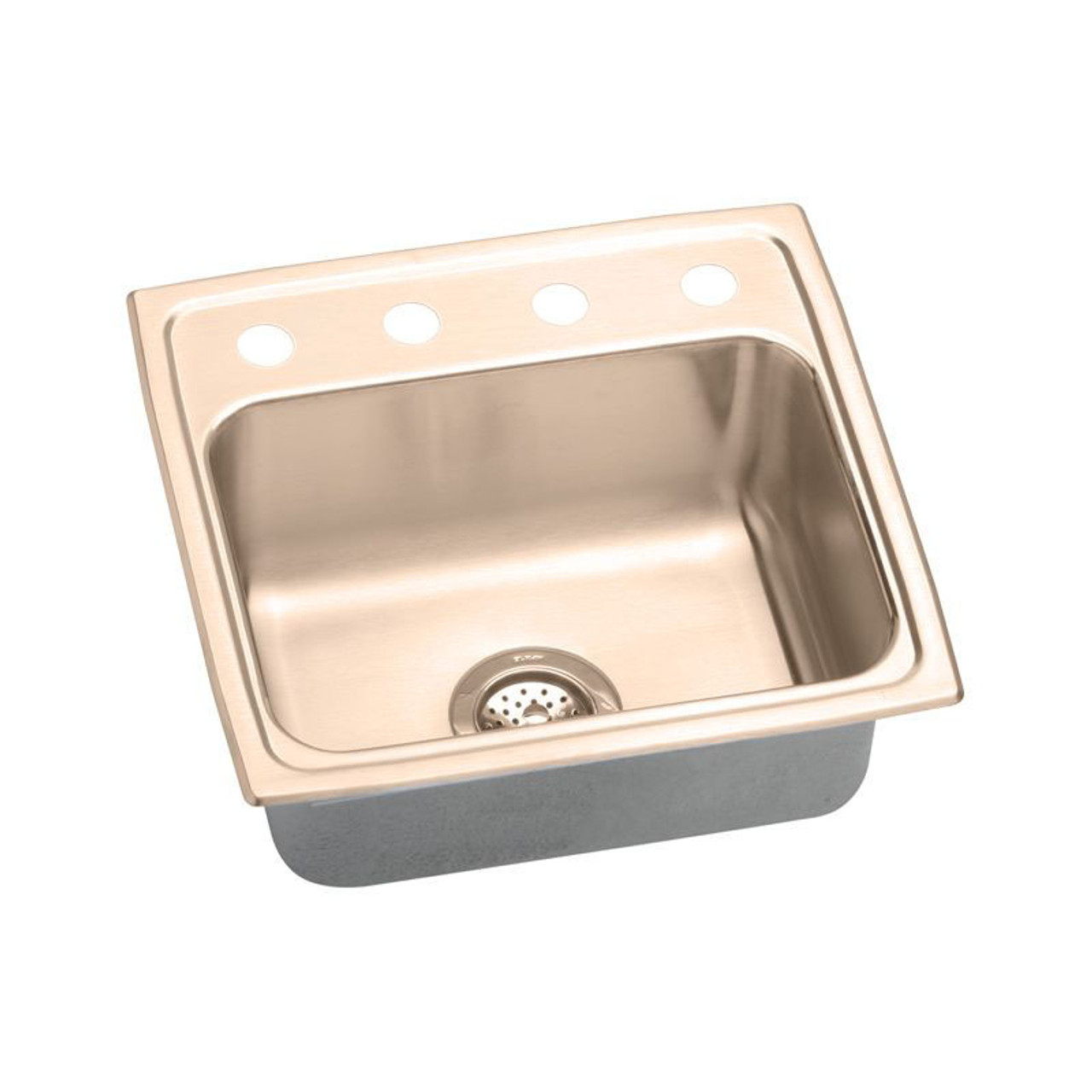 19-1/2" x 19" x 5-1/2" 18 Gauge CuVerro Antimicrobial Copper Single Bowl Drop-in ADA Sink with OS4 Faucet Holes in Lustrous Satin