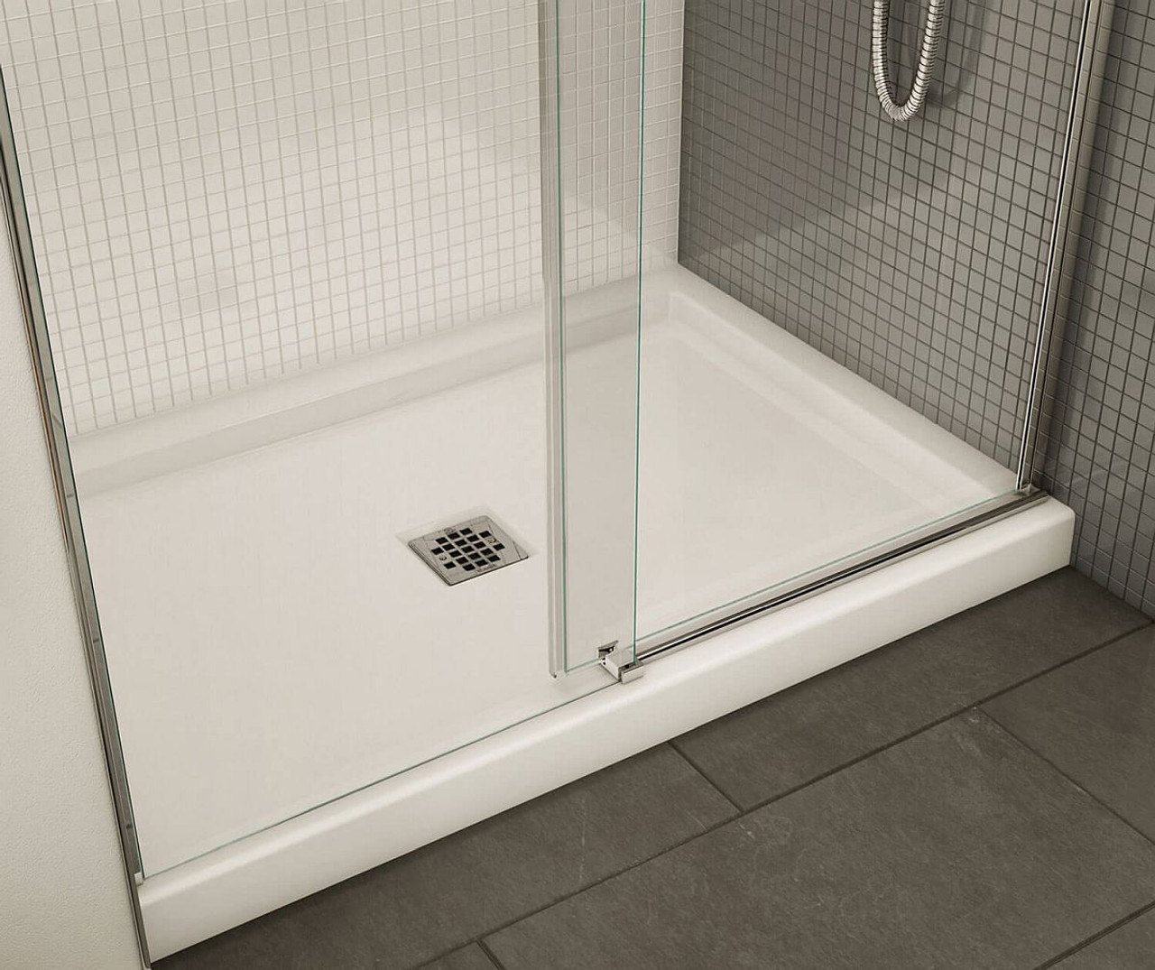 48in x 32in Rectangular Acrylic Shower Base with Square Center Drain, in White 48in x 32in Rectangular Acrylic Shower Base with Square Center Drain, in White