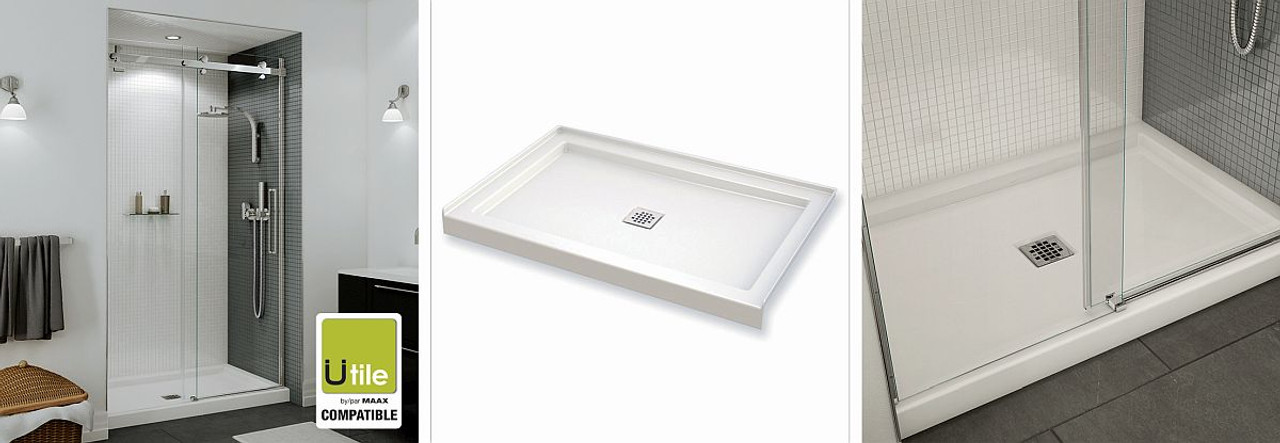 48in x 32in Rectangular Acrylic Shower Base with Square Center Drain, in White 48in x 32in Rectangular Acrylic Shower Base with Square Center Drain, in White