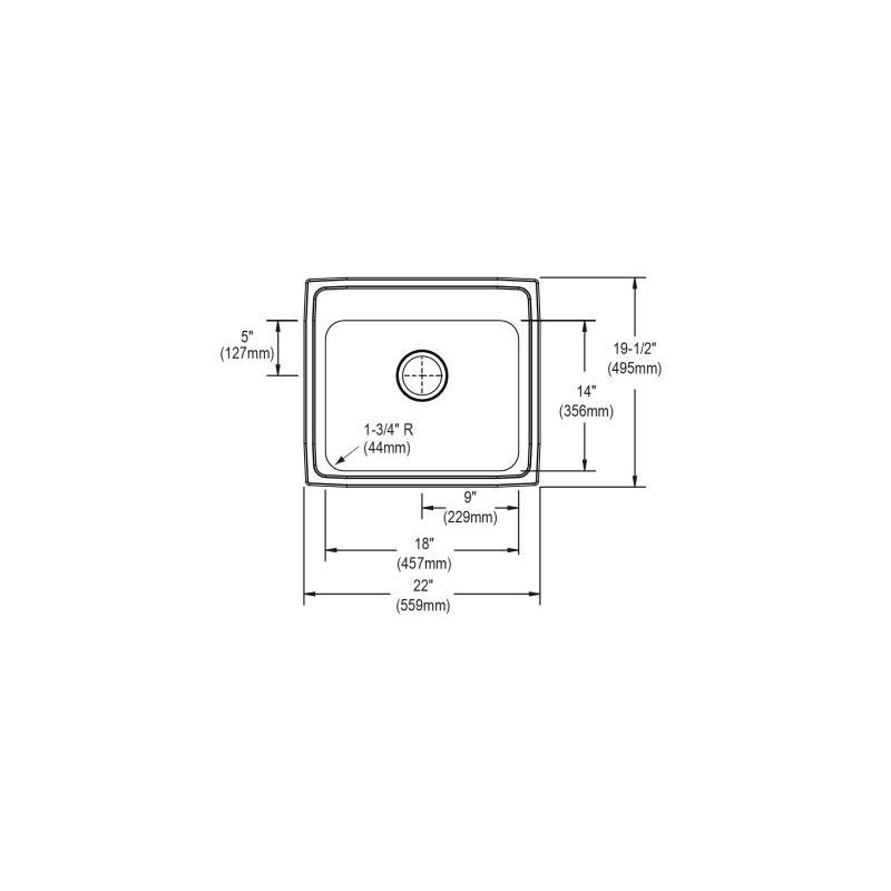 Elkay LRAD2219655 Stainless Steel Single Bowl Top Mount Sink with 5 Faucet Holes in Lustrous Highlighted Satin