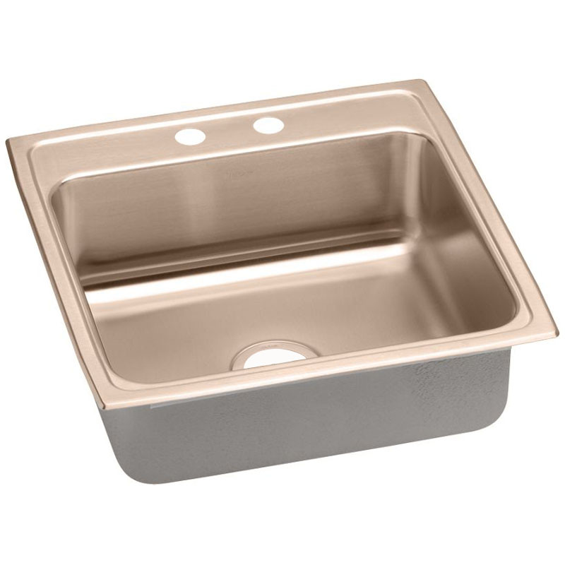 22" x 22" x 4-1/2" 18 Gauge CuVerro Antimicrobial Copper Single Bowl Drop-in ADA Sink with 2 Faucet Holes in Lustrous Satin